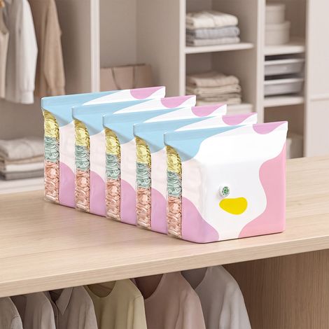 5-pack of medium-sized, airtight compression bags for storing clothes semi-transparent and thickened. (1/5)