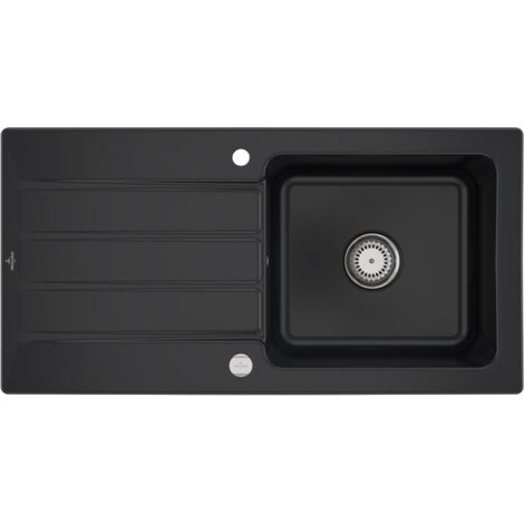 Evier céramique Villeroy & Boch ARCHITECTURA noir mat 1 grand bac 1 égouttoir (1/2)