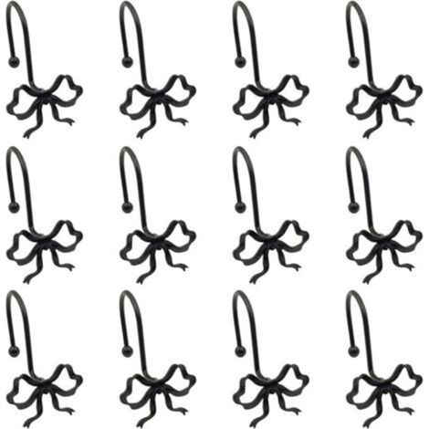 Lot de 12 crochets décoratifs pour rideau de douche – en métal résistant à la corrosion et à l’humidité, design 3D nœud, compatibles avec tringles et anneaux standards (1/4)