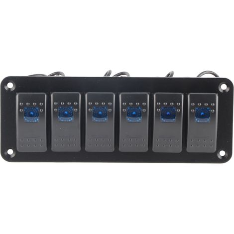 Panneau 6 interrupteurs à bascule LED rétroéclairé bleu, étanche, avec protection de circuit pour voiture, camping-car, bus, bateau, quad, côte-à-côte (1/5)