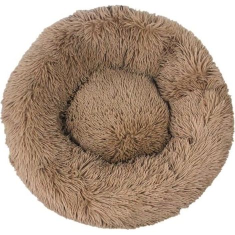 1 Lit Rond pour Chat et Chien, Tissu en Peluche Doux, Rembourrage Coton PP, Diamètre 80 cm, Épaisseur 20 cm, Couleur Kaki