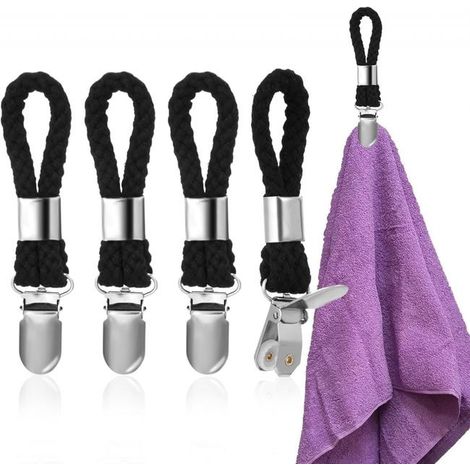 4 Pièces Pince à Serviette, Accroche Torchon, Crochet Torchon Porte Serviette Salle de Bain, Clips Porte Torchon Placards Serviettes Suspendues,noir