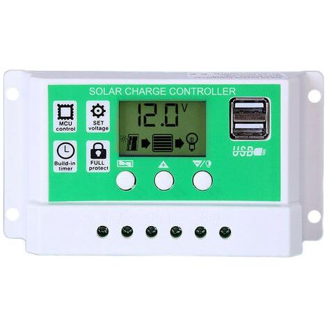30A Contrôleur de Charge Régulateur Panneau Solaire pour batterie au plomb/lithium 12V/24V Contrôleur de charge intelligent avec écran LCD et double port USB,réglage de la minuterie marche/arrêt (1/5)