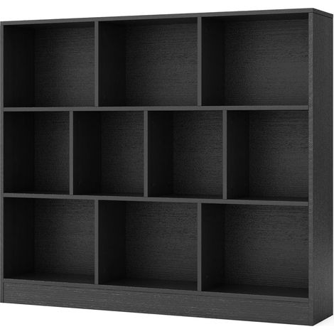 COSTWAY Bibliothèque Étagère à 10 Compartiments Ouverts, Meuble de Rangement à 3 Niveaux, Kits Anti-basculement, Bibliothèque de Cloison Séparateur, pour Salon, Chambre, Bureau (Noir) (1/5)