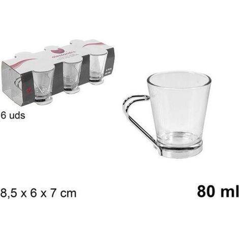 8 cls taza cafe solo expreso cristal transparente con asa metal - caja 6 unidades