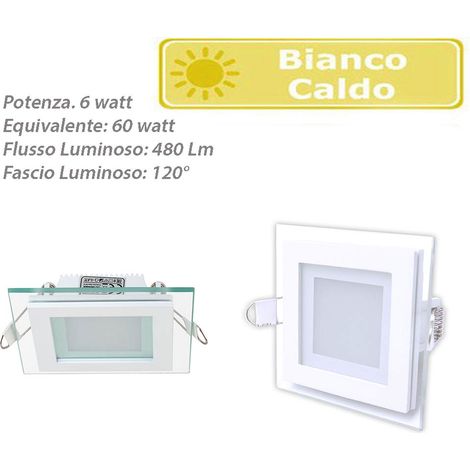 Pannello led slim incasso bordo in vetro quadrato 6 watt luce calda 3000k (1/5)