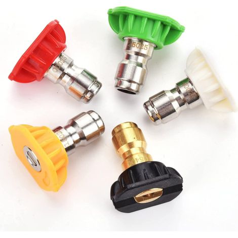 Buse pour nettoyeur haute pression en acier inoxydable — raccord rapide 1/4 pouce, accessoire de nettoyage haute pression multi-angle. (1/5)
