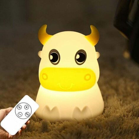 Veilleuse pour enfants Portable Tap Control Lampe de veilleuse rechargeable Couleur changeante Télécommande Silicone Mignon Animal Vache Lampe de nuit Décor de chambre pour nourrisson ou tout-petit (à (1/5)