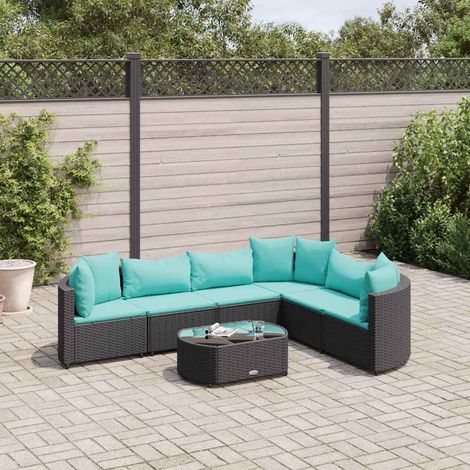 Set de sofás de jardín 7 pzas con cojines ratán sintético negro vidaXL (1/5)