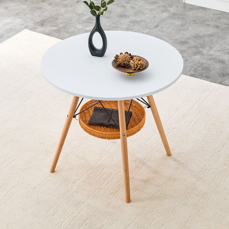 Mesa de Comedor Redonda para 2 a 4 Personas con Cesta de Almacenaje Suspendida, MDF y Madera Maciza, Ø 80 cm (1/5)
