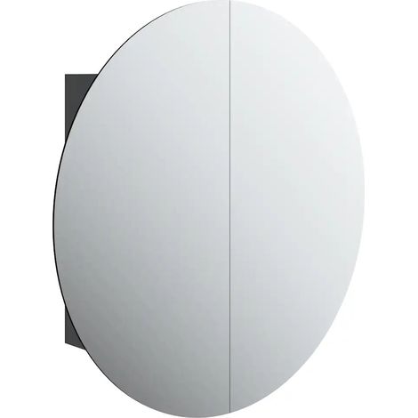 Mobiletto da bagno rotondo a parete con specchio e illuminazione a LED 54 x 54 x 17 cm moderno e pratico in legno nero 020047113
