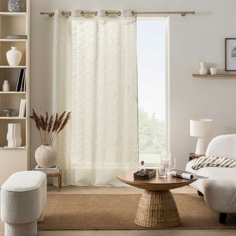 Voilage à Œillets Effet Lin Tissé – Rideau Léger Semi-Transparent en Polyester – Oeko-TEX - NEMO - 140 x 260 cm - beige (1/4)