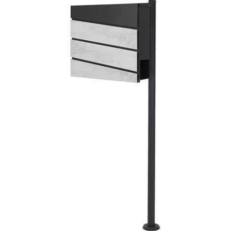 ECD Germany Standbriefkasten mit Zeitungsfach, Design Briefkasten mit Pfosten, Briefkastenanlage, Briefkastenständer Anthrazit Edelstahl, Postkasten Anthrazit Weiß-Marmoroptik Stahl pulverbechichtet