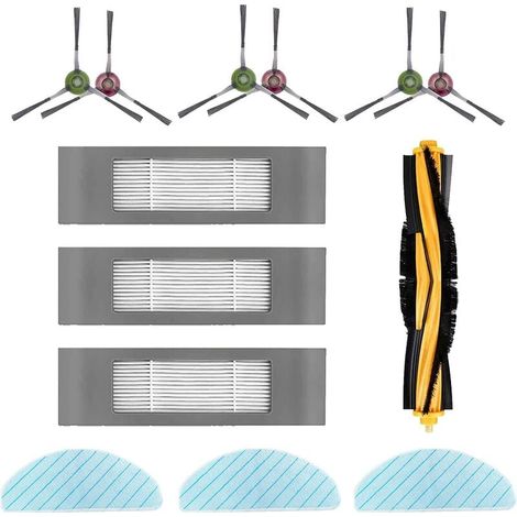 Pour accessoires de balayage de robot T8 AIVI/MAX Brosse principale Brosse latérale Filtre Lingettes Vadrouille (1 brosse principale, 6 brosses latérales, 3 filtres HEPA, 3 lingettes de nettoyage)) (1/4)