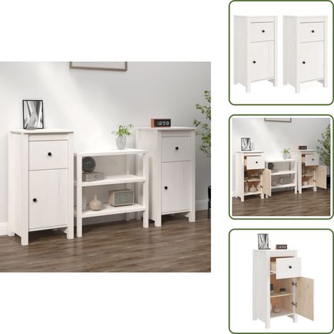 Buffets 2 pcs blanc 40x35x80 cm bois massif de pin - Buffet En Bois - Meuble De Rangement - Commode - Bibliothèque - Décoration Intérieure (1/5)