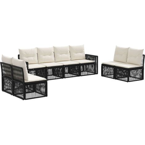 Gartensofa-set 8 pcs Schwarz und Cremeweiß Poly-Rattan vidaXL