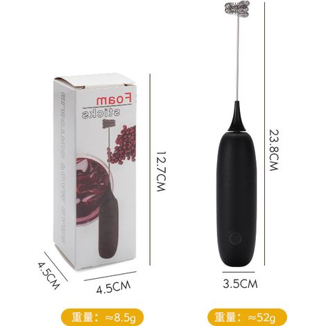 Mousseur à lait électrique portable - Tête de mélange à ressort en acier inoxydable 304 - Corps antidérapant en ABS - Facile à utiliser - Noir