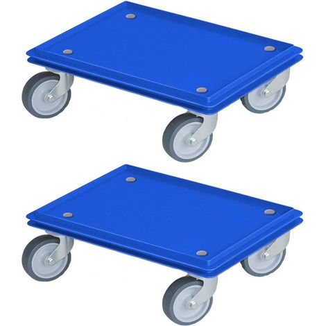 BRB Lot de 2 roulettes pour réservoir 400 x 300 mm, charge maximale 100 kg, 4 roulettes pivotantes, roues en caoutchouc gris, bleu