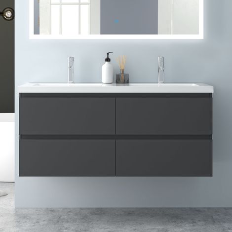 120 cm Badmöbel Set Unterschrank 4 Schubladen soft close Badezimmermöbel Selbstmontierter mit Weiß Mineralguss waschtisch Unterschrank mit Anthrazit Matt (1/5)