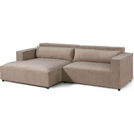 Ecksofa Ottomane links Cord Velours 266x150x80 beige FINNMassivmoebel24 GmbH