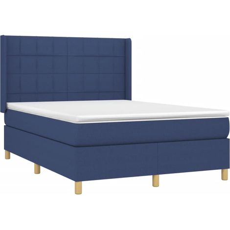 vidaXL Sommier à lattes de lit avec matelas Bleu 140x190 cm Tissu (1/5)
