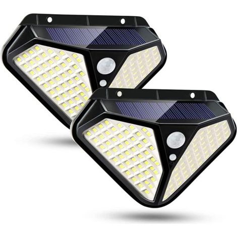 Lot de 2 appliques murales solaires 102 LED, détecteur de mouvement, 3 modes, étanche IP65, sans fil, jardin, clôture, porte, garage (1/5)