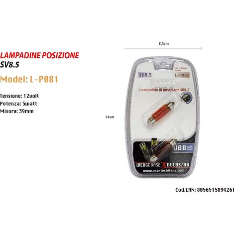 Trade Shop - Lampadine Di Posizione Sv8.5 12v 5w 39mm Lampadine Ultra Luminose Maxtech L-p081r -