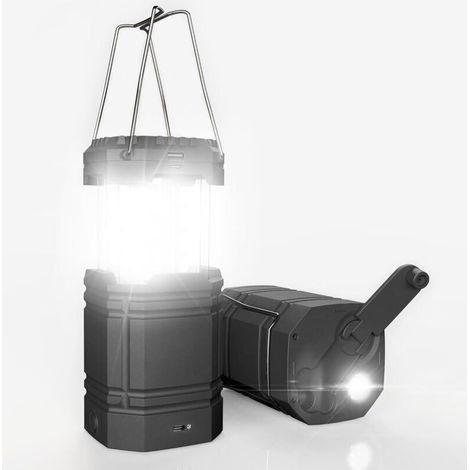 Kurbelbetriebene Solar-Campinglaterne, ultrahelle tragbare LED-Taschenlampe, 3000-mAh-Akku und 30-35 Stunden Akkulaufzeit, USB-Ladeanschluss und wasserdicht für Outdoor-Aktivitäten, Lesen, Wandern und (1/4)