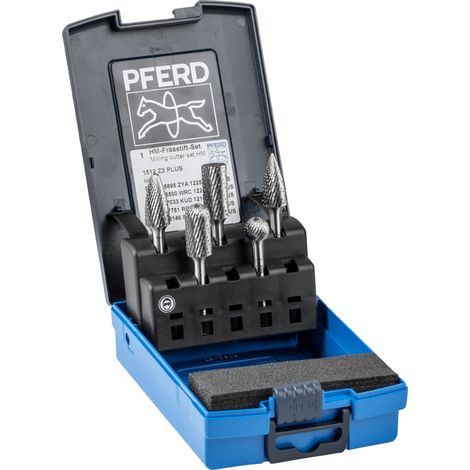 PFERD TOOLS Hartmetall Frässtift Set 1512 Zahnung 3 PLUS 5-tlg. Schaft-Ø 6 mm univ. mittel kreuzverzahnt (1/4)