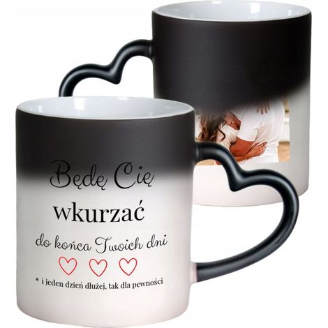 Magische Tasse mit Ihrem eigenen Druck und Foto. Geschenk für sie – wir haben ein Herz.