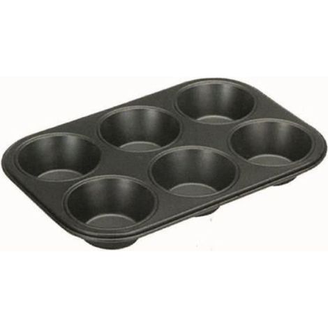 Plaque 6 muffins - - Métal antiadhérent - 26 x 18 x 3.2 cm - Noir (1/4)