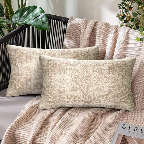 Moderne Housse Coussin Boheme 30x50 Taie Oreiller Rectangulaire Mandala Motif Housses de Coussin Beige Coussin Decoratif pour Chaise Longue Fauteuil Chambre Lit Léger Lot de 2 (1/5)