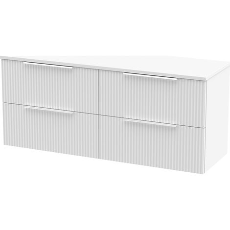Tixall Fluted 4 Drawer Wall Hung Vanity Unit with Worktop, Satin White, 1200mm