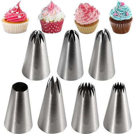 Douilles à pâtisserie, poches à douille réutilisables, ensemble de douilles à pâtisserie en acier inoxydable sans soudure, adapté à la décoration de cupcakes, biscuits, gâteaux, etc., ensemble de 7 pi (1/5)