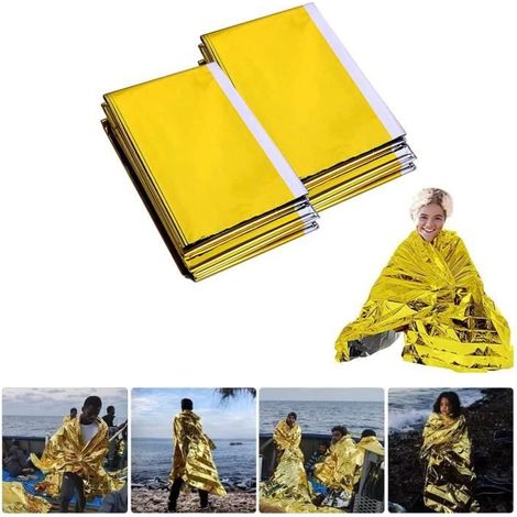 Couverture de Survie 5 Pièces, 210×160cm, Réutilisable Extra Large,Couverture Thermique Or Argenté,Couvertures Thermiques d'urgence (1/4)