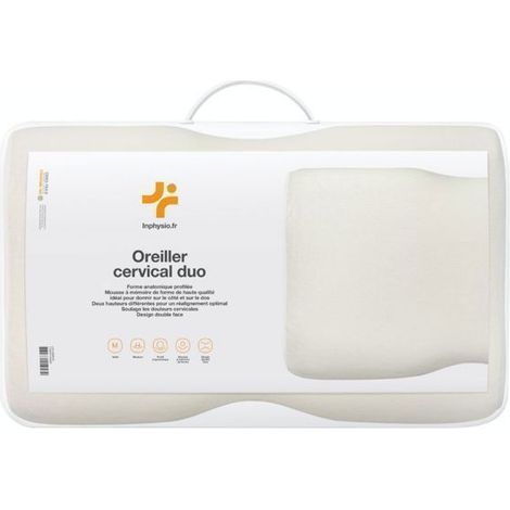 Oreiller Ergonomique Cervical - INPHYSIO - DUO PREMIUM - Mousse à Mémoire - Taie ICE FraîcheTouch - 60x35cm
