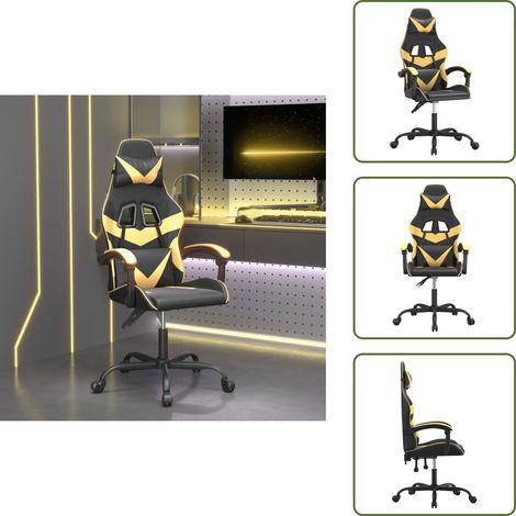 Chaise de jeu pivotante Noir et doré Similicuir - Chaise Gaming - Fauteuil Gamer - Chaise Bureau - Chaise Ergonomique - Simuli Cuir