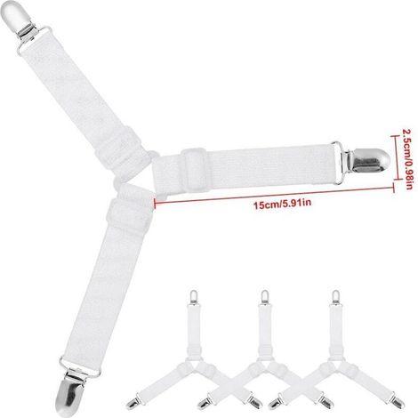 Attache Drap Housse Triangle Réglable pour Lit – Sangles Élastiques de Fixation Triangulaires Antidérapantes, Lot de 4 pièces Blanches