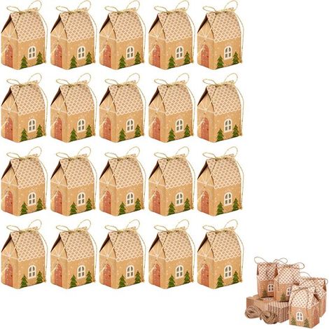 Caja de regalo navideña de 10 piezas, Mini caja de papel navideña, Caja de regalo de papel kraft, árboles de Navidad, dulces navideños, Marrón (1/5)