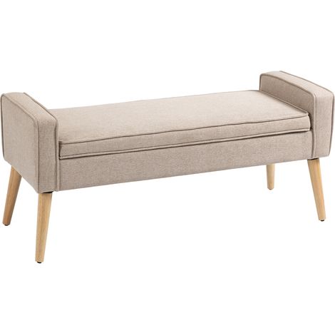 HOMCOM banco de almacenamiento baúl de almacenaje tapizado en lino con tapa abatible y patas de madera para dormitorio salón carga 120 kg 120x45x54 cm (1/5)
