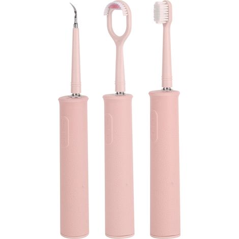 Kit de nettoyage du tartre dentaire avec fonction hyperacoustique, fonction de chargement USB, polisseuse de dents, brosse à dents électrique fiable et sûre (rose) (1/5)