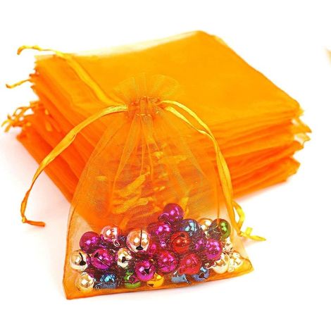 50pcs Sacs Organza,17x23cm Sachets Pochettes Cadeau en Organza avec Rubans Sac à Bijoux Sachets pour Lavande Sacs de Bonbons Faveur Présent Sacs pour Anniversaire Baptême Fête Décoration Mariage,orang (1/4)