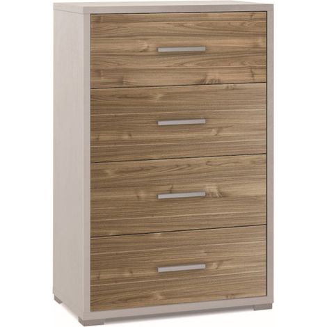 Mueble móvil con 4 cajones 71L x 41P x h110 – Acabado Blanco Mate y Acabado Madera Nogal – Sarmog