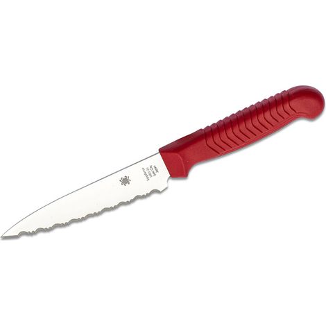 Spyderco STE-K05SRD Cuchillo Utilitario de Cocina de hoja dentada SpyderEdge de acero MBS-26 de 11.4 cm de largo con Mango de polipropileno de color rojo