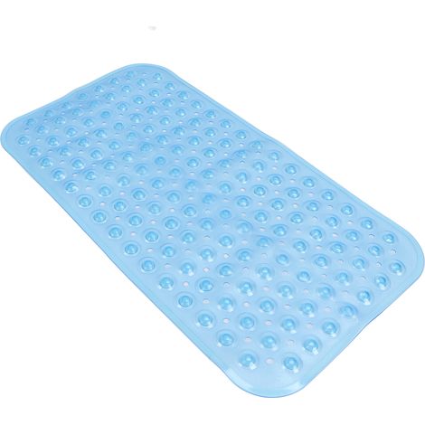 Tapis de douche/baignoire en PVC antidérapant avec trous d'évacuation, flexible, bleu transparent, 38 x 70 cm / 14,96 x 27,56 pouces. Usage domestique et hôtelier. (1/5)