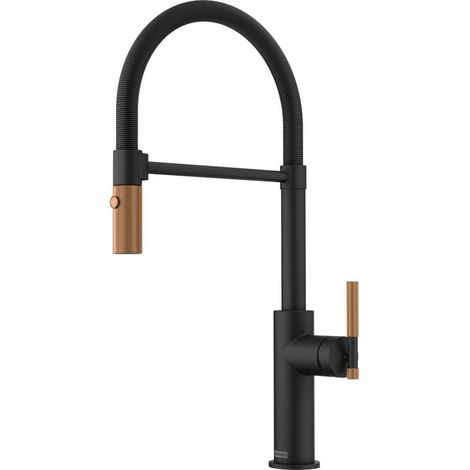 Franke Maris Stripes Semi Pro - Mitigeur d'évier FG 4768.505 avec bras flexible et douchette, noir mat/cuivre 115.0747.680 (1/5)