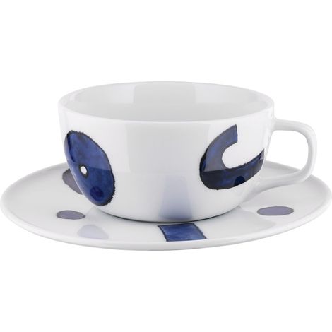 Set de Tasse à Café Filtré Design, avec Soucoupe, Esthétique Minimale, en Porcelaine Blanche avec Décor, Diamètre 15 cm (1/3)