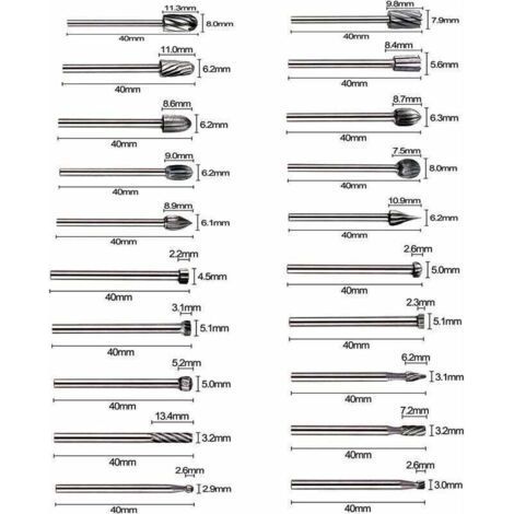 Rotary Burrs - 20Pcs HSS Milling Bits Woodworking Milling Cutter Woodworking Routing Tool with 3mm Shank for Dremel/Accessories Rotary Tool for DIY Carpentry, Engraving (1/3)