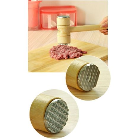 Trade Shop - Mazo Ablandador De Carne Con Mango De Madera De 2 Caras Cortador De Carne - (1/5)
