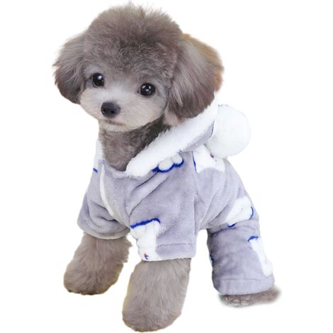 1 Sweat à capuche pour chien et chat, polaire corail, gris, taille M à XXL, pour automne et hiver, usage intérieur et extérieur (1/5)